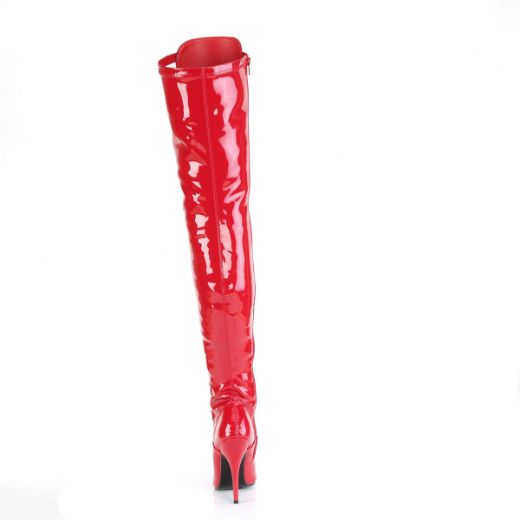 Product image of Pleaser SEDUCE-3024 Red Patent 5 inch (12.7 cm) Heel D-Ring Stretch Thigh Boot Side Zip Thigh High Boot