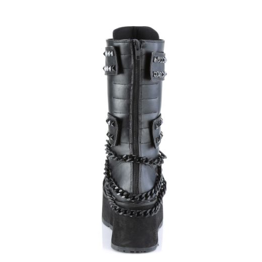 Product image of Demonia TRASHVILLE-138 Black Vegan Faux Leather 3 1/4 inch (8.3 cm) Platform 3 Hook And Loop Straps Mid-Calf Boot Back Zip
