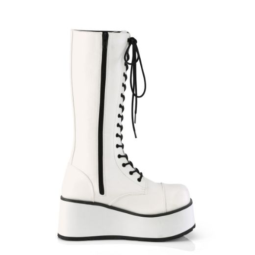 Product image of Demonia TRASHVILLE-502 White Vegan Faux Leather 3 1/4 inch Platform Lace-Up Knee High Boots Side Zip