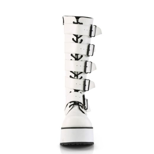 Product image of Demonia TRASHVILLE-518 White Vegan Faux Leather 3 1/4 inch Platform Lace-Up Knee High Boots Side Zip