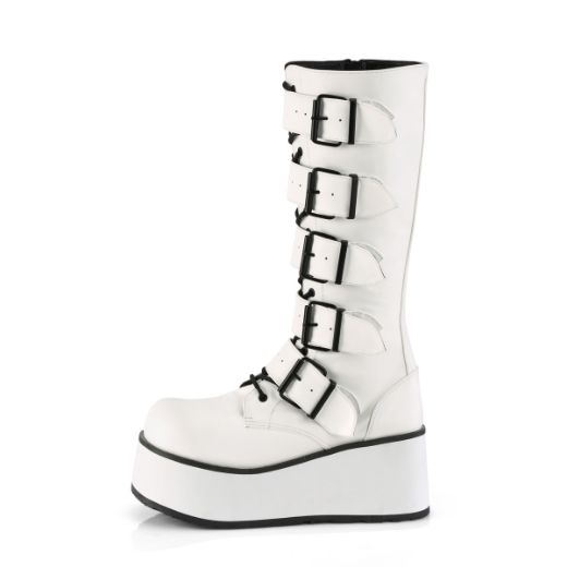 Product image of Demonia TRASHVILLE-518 White Vegan Faux Leather 3 1/4 inch Platform Lace-Up Knee High Boots Side Zip