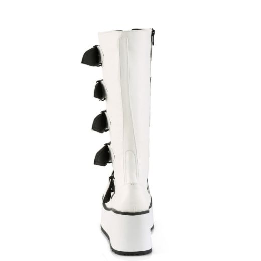 Product image of Demonia TRASHVILLE-518 White Vegan Faux Leather 3 1/4 inch Platform Lace-Up Knee High Boots Side Zip