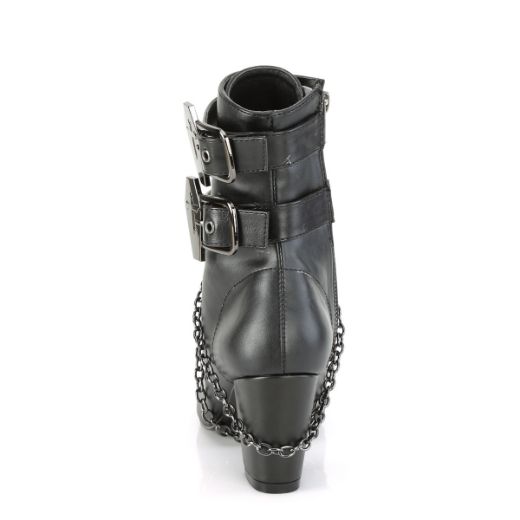 Product image of Demonia VIVIKA-128 Black Vegan Faux Leather 3 inch (7.6 cm) Block Heel Round Toe D-Ring Lace-Up Ankle Boot Size Zip