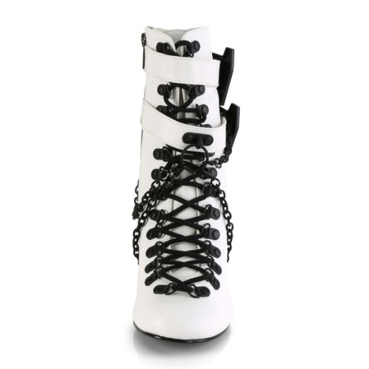 Product image of Demonia VIVIKA-128 White Vegan Faux Leather 3 inch (7.6 cm) Block Heel Round Toe D-Ring Lace-Up Ankle Boot Size Zip
