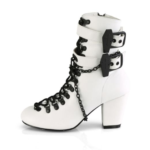 Product image of Demonia VIVIKA-128 White Vegan Faux Leather 3 inch (7.6 cm) Block Heel Round Toe D-Ring Lace-Up Ankle Boot Size Zip