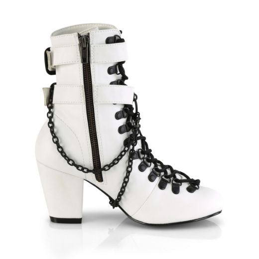 Product image of Demonia VIVIKA-128 White Vegan Faux Leather 3 inch (7.6 cm) Block Heel Round Toe D-Ring Lace-Up Ankle Boot Size Zip