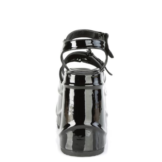 Product image of Demonia WAVE-13 Black Patent 6 inch (15.2 cm) Wedge Platform Hook & Loop Ankle Strap Sandal