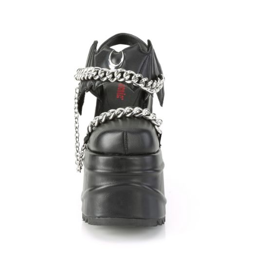 Product image of Demonia WAVE-20 Black Vegan Faux Leather 6 inch (15.2 cm) Wedge Platform Close Toe Ankle Strap Sandal