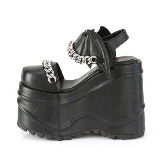 Product image of Demonia WAVE-20 Black Vegan Faux Leather 6 inch (15.2 cm) Wedge Platform Close Toe Ankle Strap Sandal