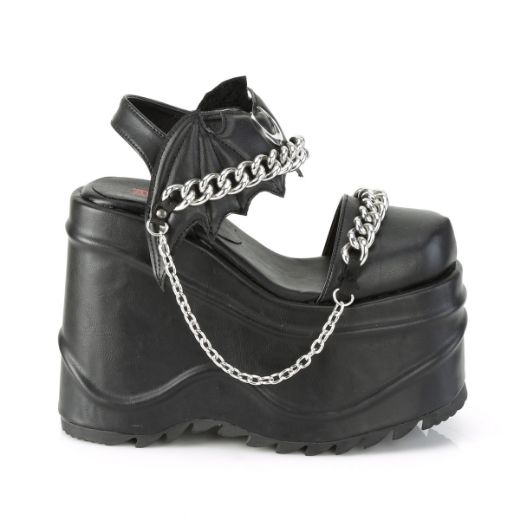 Product image of Demonia WAVE-20 Black Vegan Faux Leather 6 inch (15.2 cm) Wedge Platform Close Toe Ankle Strap Sandal