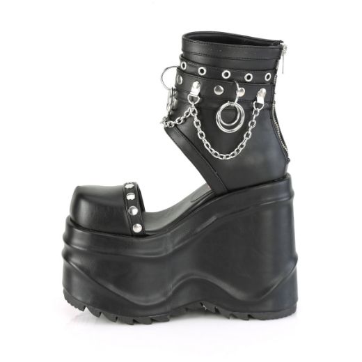 Product image of Demonia WAVE-22 Black Vegan Faux Leather 6 inch (15.2 cm) (152Mm) Wedge Platform Bootie Sandal Back Zip
