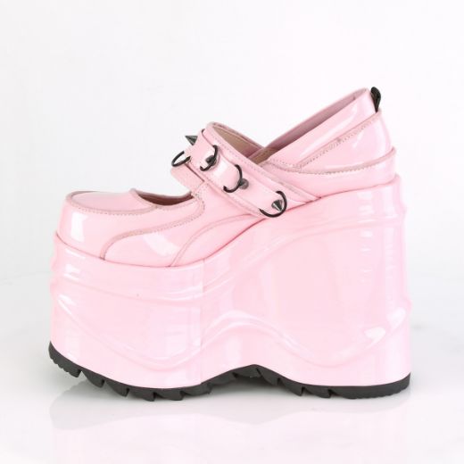 Product image of Demonia WAVE-48 Baby Pink Holographic Patent 6 inch (15.2 cm) Wedge Platform Maryjane