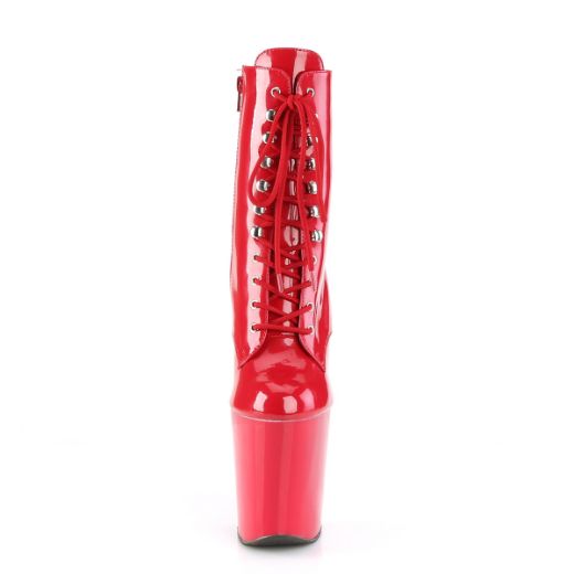 Product image of Pleaser XTREME-1020 Red Patent/Red 8 inch (20 cm) Heel 4 inch (10 cm) Platform Lace-Up Front Ankle Boot Side Zip