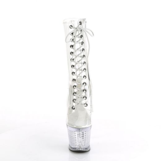 Product image of Pleaser SPECTATOR-1040C Clr/Clr 7 Inch Heel 3 Inch Textured PF Lace-Up Front Ankle Boot Side Zip