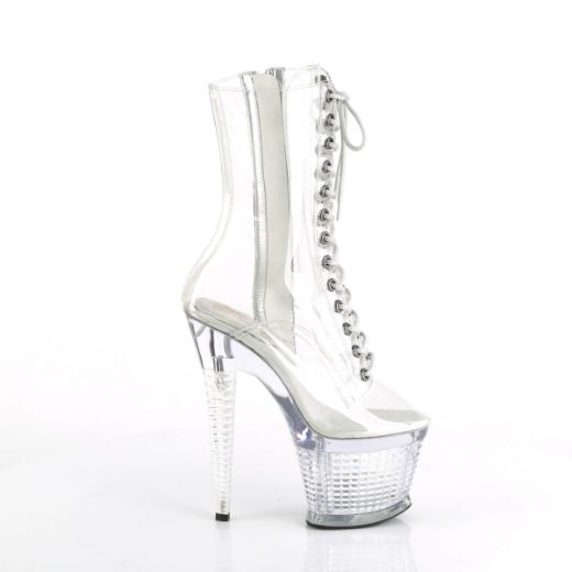 Product image of Pleaser SPECTATOR-1040C Clr/Clr 7 Inch Heel 3 Inch Textured PF Lace-Up Front Ankle Boot Side Zip