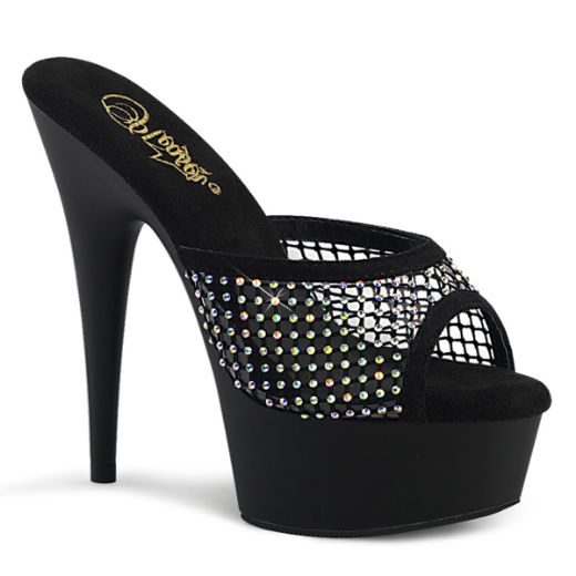 Product image of Pleaser DELIGHT-601-6RM Blk Faux Suede-RS Mesh/Blk Matte 6 Inch Heel 1 3/4 Inch PF Rhinestone Mesh Slide