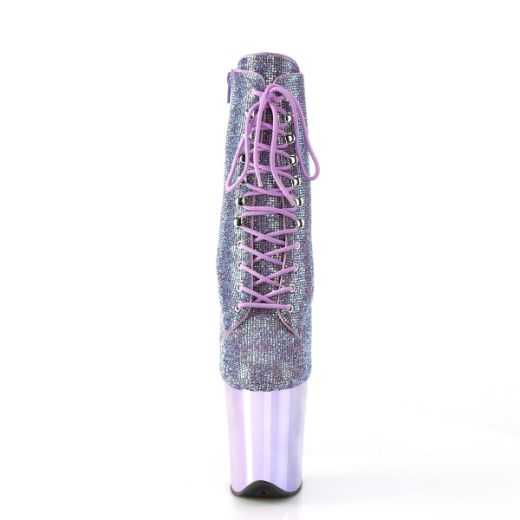 Product image of Pleaser FLAMINGO-1020CHRS Lavender Multi RS/Lavender Chrome 8 Inch Heel  4 Inch PF Lace-Up RS Embellished Ankle Boot Side Zip