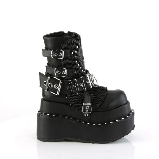 Product image of Demonia BEAR-150 Blk Vegan Leather 4 1/2 Inch Tiered PF Lace-Up Ankle Boot Side Zip