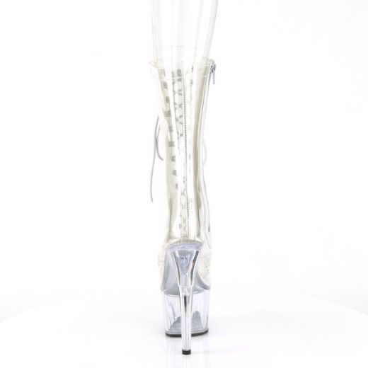 Product image of Pleaser ADORE-1050C Clr/Clr 7 Inch Heel 2 3/4 Inch PF Lace-Up Front Mid Calf Boot Side Zip