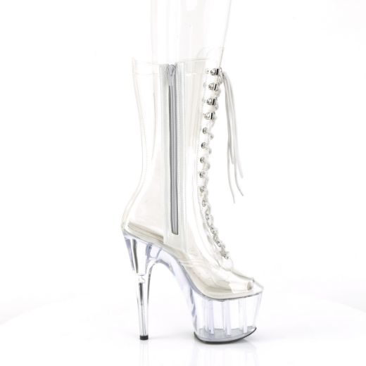 Product image of Pleaser ADORE-1050C Clr/Clr 7 Inch Heel 2 3/4 Inch PF Lace-Up Front Mid Calf Boot Side Zip