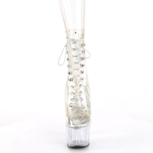 Product image of Pleaser ADORE-1020C-2 Clr TPU/Clr 7 Inch Heel 2 3/4 Inch PF Lace-Up Front Ankle Boot Side ZIp
