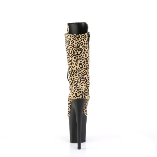 Product image of Pleaser FLAMINGO-1050LP Leopard Print Pony Hair/Blk Matte 8 Inch Heel 4 Inch PF Lace-Up Front Mid Calf Boot Side Zip