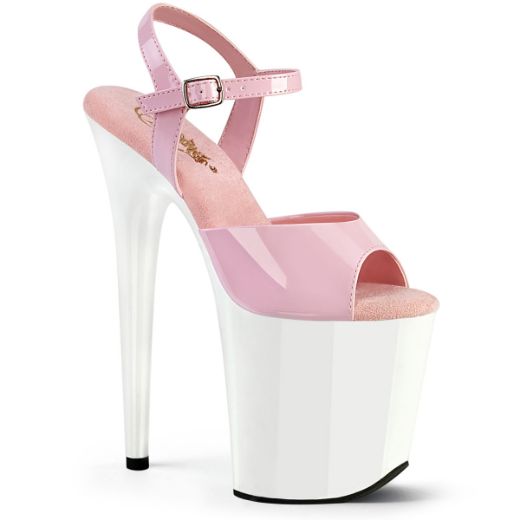 Product image of Pleaser FLAMINGO-809 B. Pink Pat/Wht 8 Inch Heel 4 Inch PF Ankle Strap Sandal
