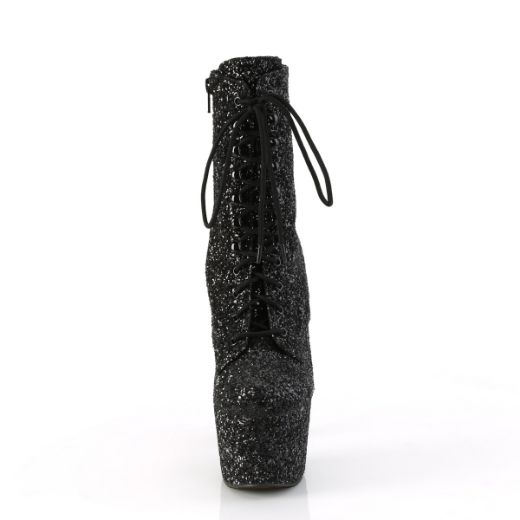 Product image of Pleaser ADORE-1020GWR Blk Glitter/Blk Glitter 7 Inch Heel 2 3/4 Inch PF Lace-Up Glitter Ankle Boot Side Zip