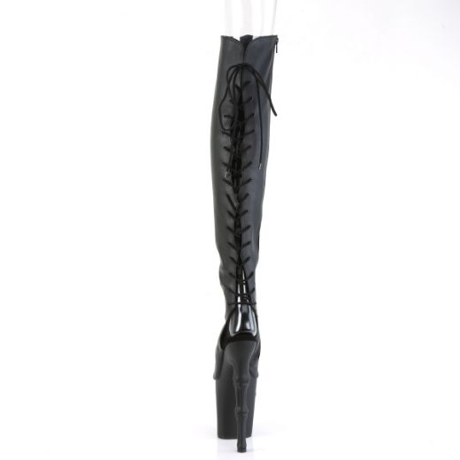 Product image of Pleaser RAPTURE-3019 Blk Faux Leather/Blk Matte 8 Inch Finger Bone Heel 4 Inch Skull PF Over-the-Knee Boot
