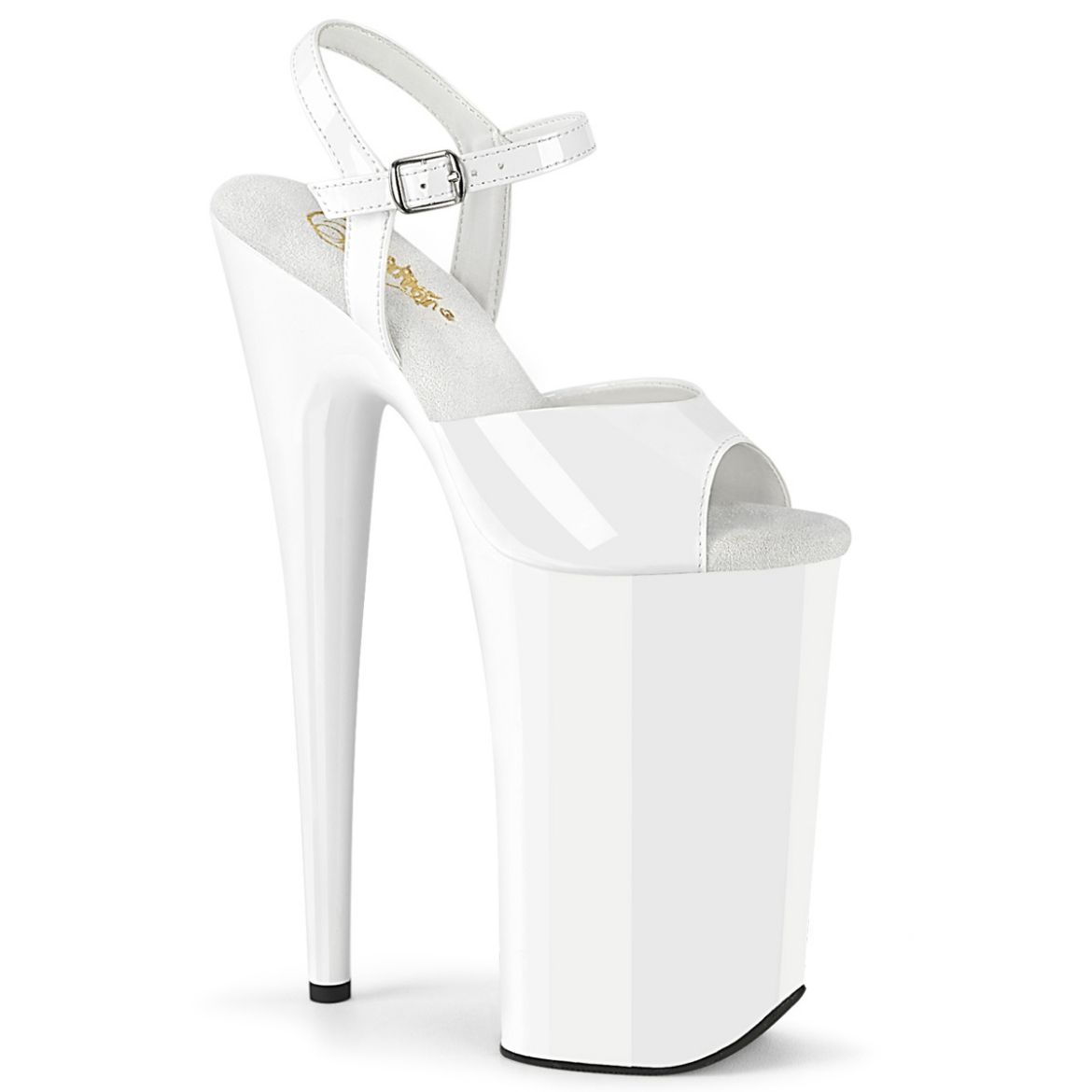 Product image of Pleaser BEYOND-009 Wht Pat/Wht 10 Inch Heel 6 1/4 Inch PF Ankle Strap Sandal