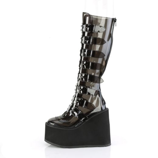 Product image of Demonia SWING-815C Smoke TPU 5 1/2 Inch PF Knee High Boot w/ 8 Buckle Straps Back Metal Zip