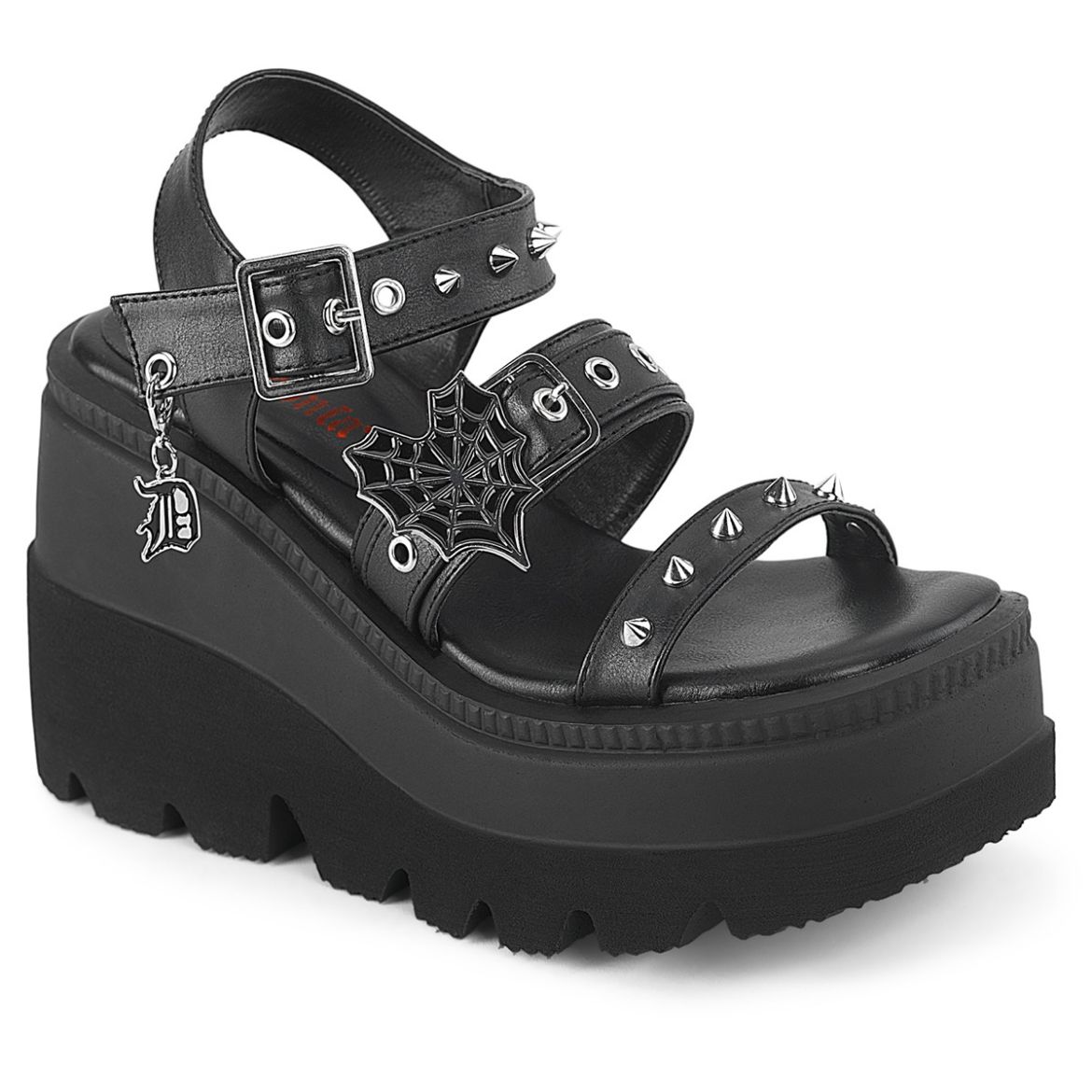 Product image of Demonia SHAKER-13 Blk Vegan Leather 4 1/2 Inch Wedge PF Ankle Strap Sandal