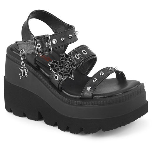 Product image of Demonia SHAKER-13 Blk Vegan Leather 4 1/2 Inch Wedge PF Ankle Strap Sandal