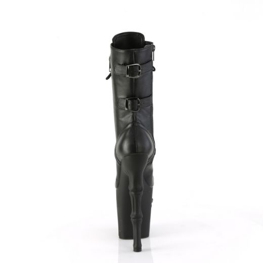 Product image of Pleaser RAPTURE-1047 Blk Faux Leather/Blk Matte 8 Inch Finger Bone Heel 4 Inch Skull PF Mid Calf Boot Inside Zip