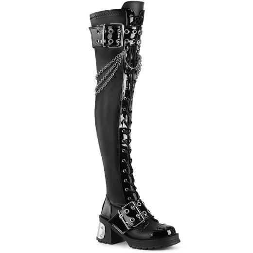 Product image of Demonia BRATTY-304 Blk Stretch Vegan Leather 2 3/4 Inch Chunky Heel 1 Inch PF Over-The-Knee Boot Inside Zip