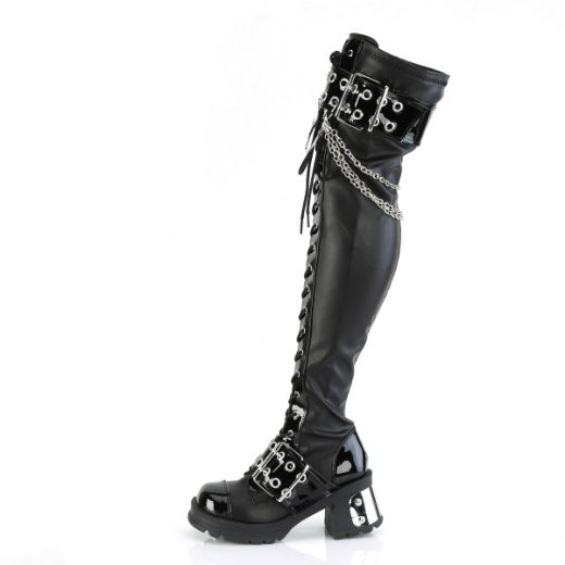 Product image of Demonia BRATTY-304 Blk Stretch Vegan Leather 2 3/4 Inch Chunky Heel 1 Inch PF Over-The-Knee Boot Inside Zip