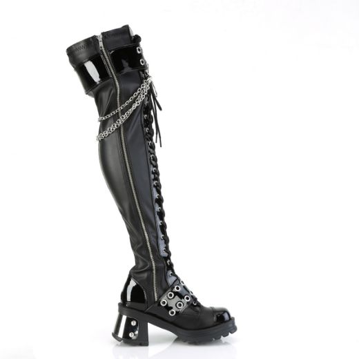 Product image of Demonia BRATTY-304 Blk Stretch Vegan Leather 2 3/4 Inch Chunky Heel 1 Inch PF Over-The-Knee Boot Inside Zip