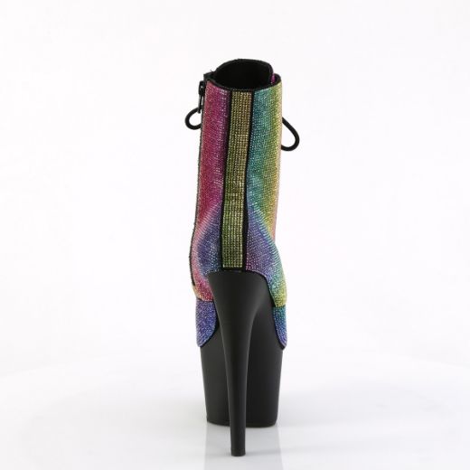 Product image of Pleaser ADORE-1020RS Rainbow RS/Blk Matte 7 Inch Heel  2 3/4 Inch PF RS Embellished Ankle Boot Side Zip