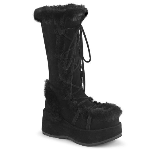 Product image of Demonia CUBBY-311 Blk Vegan Suede 2 3/4 Inch Platform Lace-Up Mid-Calf Boot Side Zip