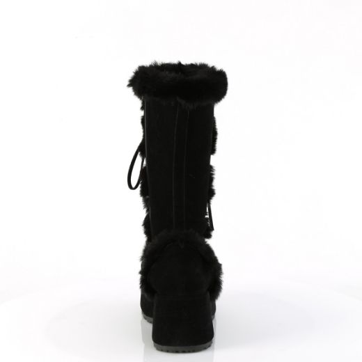 Product image of Demonia CUBBY-311 Blk Vegan Suede 2 3/4 Inch Platform Lace-Up Mid-Calf Boot Side Zip