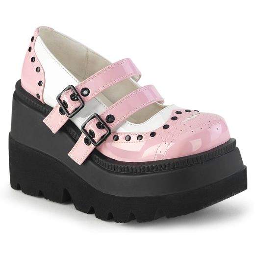 Product image of Demonia SHAKER-27 B. Pink-Wht Patent 4 1/2 Inch Wedge PF Double Strap Maryjane