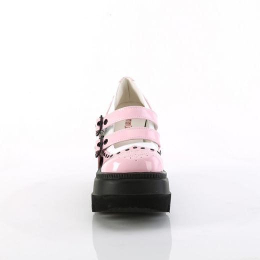 Product image of Demonia SHAKER-27 B. Pink-Wht Patent 4 1/2 Inch Wedge PF Double Strap Maryjane