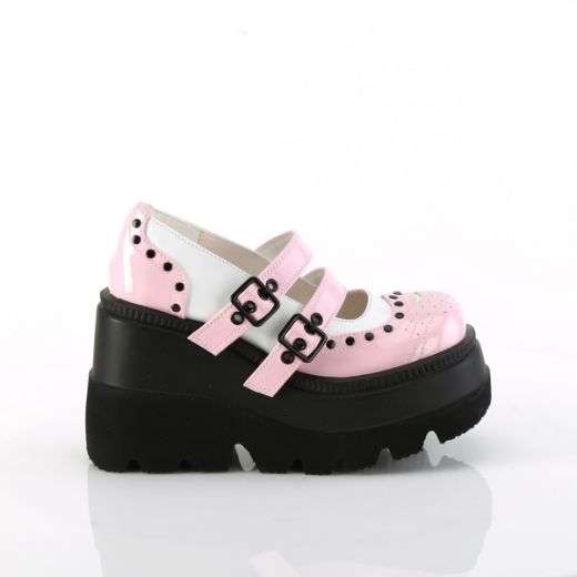 Product image of Demonia SHAKER-27 B. Pink-Wht Patent 4 1/2 Inch Wedge PF Double Strap Maryjane