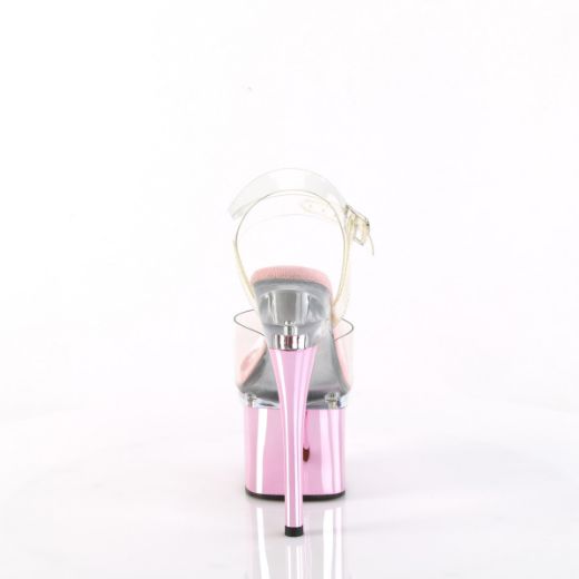 Product image of Pleaser ESTEEM-708 Clr/Clr-B. Pink Chrome 7 Inch Heel 3 Inch PF Ankle Strap Sandal