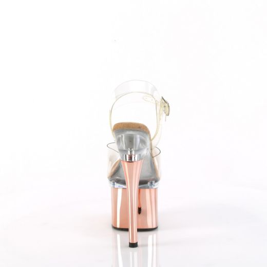 Product image of Pleaser ESTEEM-708 Clr/Clr-Rose Gold Chrome 7 Inch Heel 3 Inch PF Ankle Strap Sandal