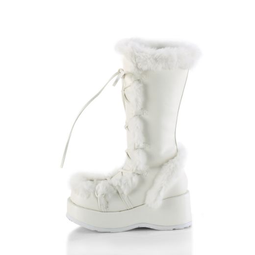 Product image of Demonia CUBBY-311 Wht Vegan Leather 2 3/4 Inch Platform Lace-Up Mid-Calf Boot Side Zip