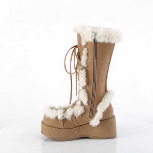Product image of Demonia CUBBY-311 Camel Vegan Suede 2 3/4 Inch Platform Lace-Up Mid-Calf Boot Side Zip