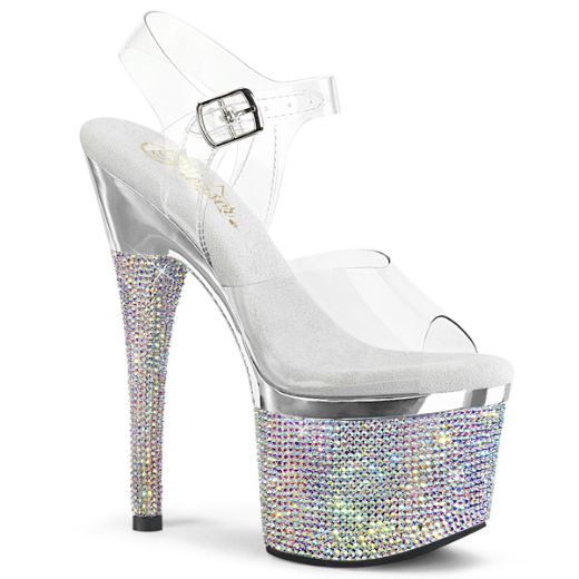 Product image of Pleaser ESTEEM-708DM Clr/Slv Chrome-Slv AB RS 7 Inch Heel 3 Inch PF Ankle Strap Sandal w/RS