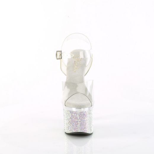 Product image of Pleaser ESTEEM-708DM Clr/Slv Chrome-Slv AB RS 7 Inch Heel 3 Inch PF Ankle Strap Sandal w/RS