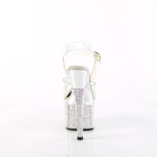 Product image of Pleaser ESTEEM-708DM Clr/Slv Chrome-Slv AB RS 7 Inch Heel 3 Inch PF Ankle Strap Sandal w/RS